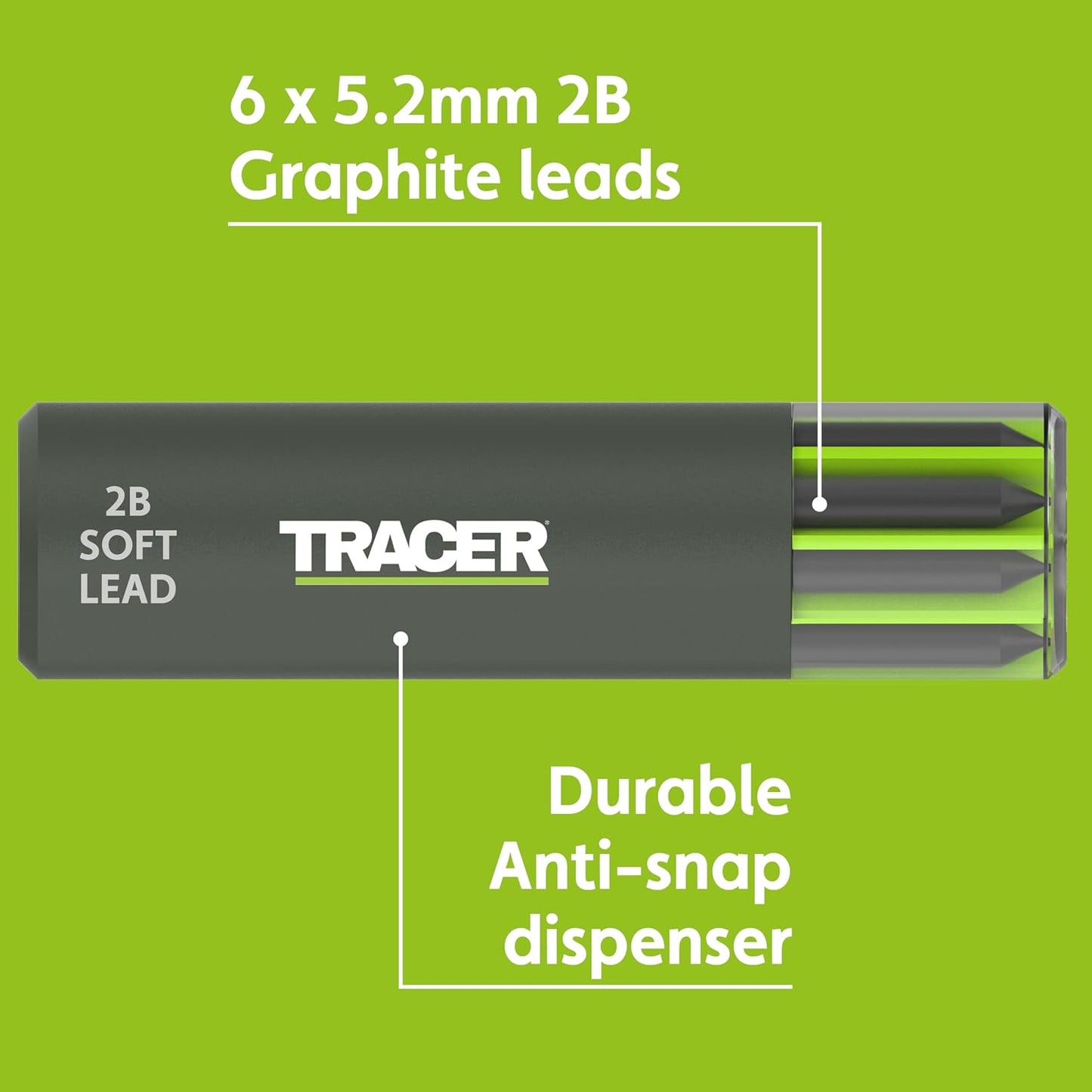 Tracer Tough Construction Pencil Replacement Leads Set - 6 x 5.2mm Graphite Leads for the Tough Pencil. Set of 6 refills