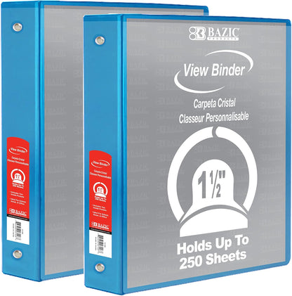 BAZIC Products 3 Ring Binder - Burgundy, Economy View Binder with Clear Overlay Cover and Round Rings, Organizer for School Office Home Use, 1.5-inch Capacity Holds 280 Sheets Paper, 1-Pack