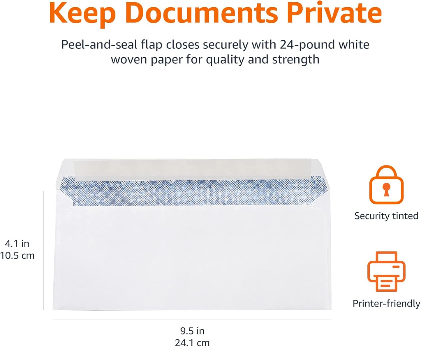Amazon Basics #10 Security Tinted Business Envelopes for Documents and Invoices, Quality Seal, 4-1/8" x 9-1/2", White, Pack of 500