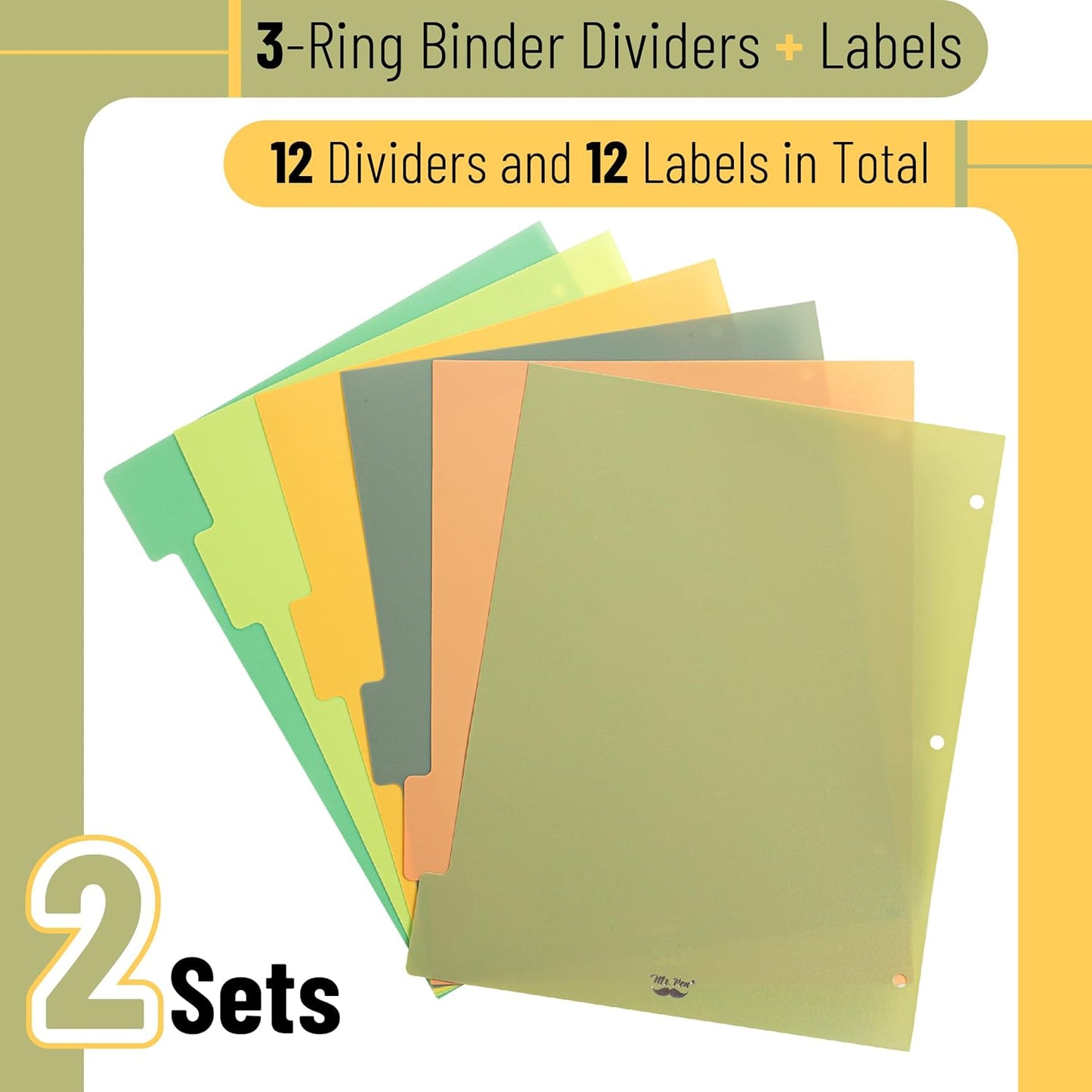 Mr. Pen- Binder Dividers, 6 Tab Dividers, Pack of 2 Sets (12 Dividers Total), Dividers