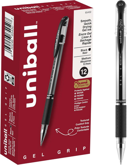 uniball Gel Grip Gel Pens, Medium Point (0.7mm), Blue, 12 Pack