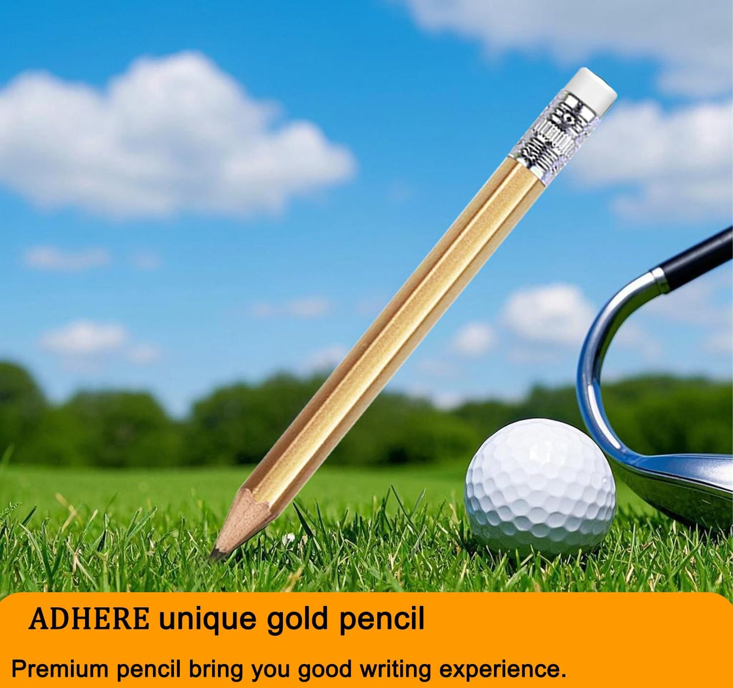 Adhere 25pcs Golf Pencils with Eraser Pre sharpened Hexagon half Wooden Pencils Graphite 2B for Golf Event Scoring,Classroom,Wedding,Company Meetings,Pew, Pocket (Nature)