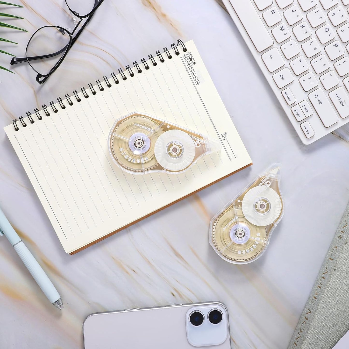 100 Ft Long Correction Tape, Tear-Resistant Beige Correction Tape Smooth Glide Quick Dry Correct Tapes for School Office Supplies, Crafting, Note Taking, Journal (2 Pieces)