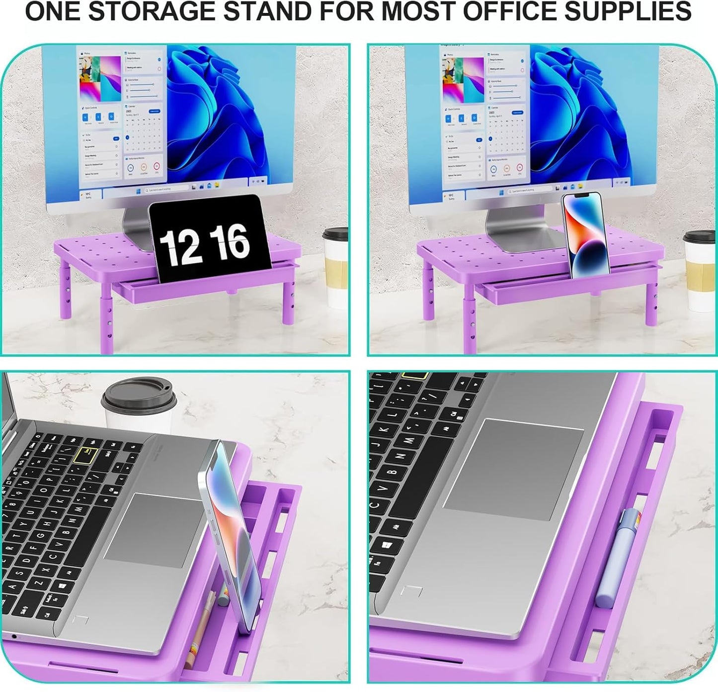 WALI Computer Monitor Stand for Desk, Adjustable Laptop Riser, Desk Monitor Stand Underneath Storage for Office, School Supplies (PTT001-B), 1 Pack, Black