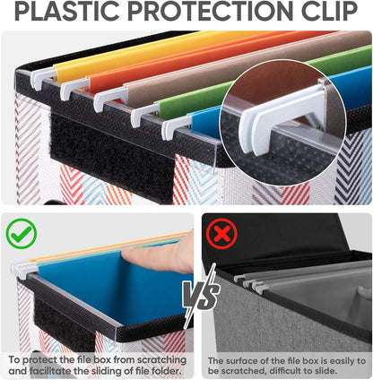 BALEINE File Organizer Box with Lid, Collapsible File Folder Organizer with Plastic Slide, Hanging File Folder Box for Office Document Storage (1 Pack, Black)