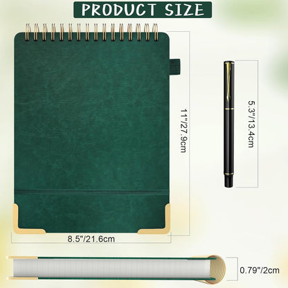 A5 Top Spiral Notebook, Large Leather Hardcover Top Bound Steno Pads, 240 Pages 100 gsm Thick Lined Paper Left Handed Notebook Journal for Work, School, Meeting Writing - Brown, 5.9" x 8.5"