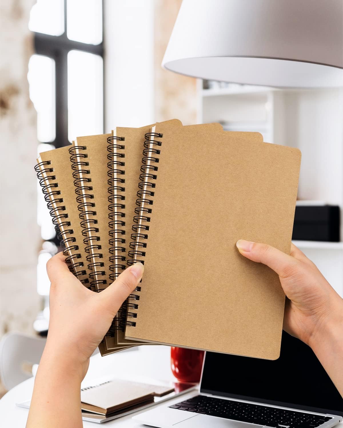 Dynta Spiral Notebooks A5 Lined 5Pcs College Ruled Journals Bulk Thick Paper for Work, Study, Notes Taking, Gifts 120 Pages/60 Sheets Kraft Brown