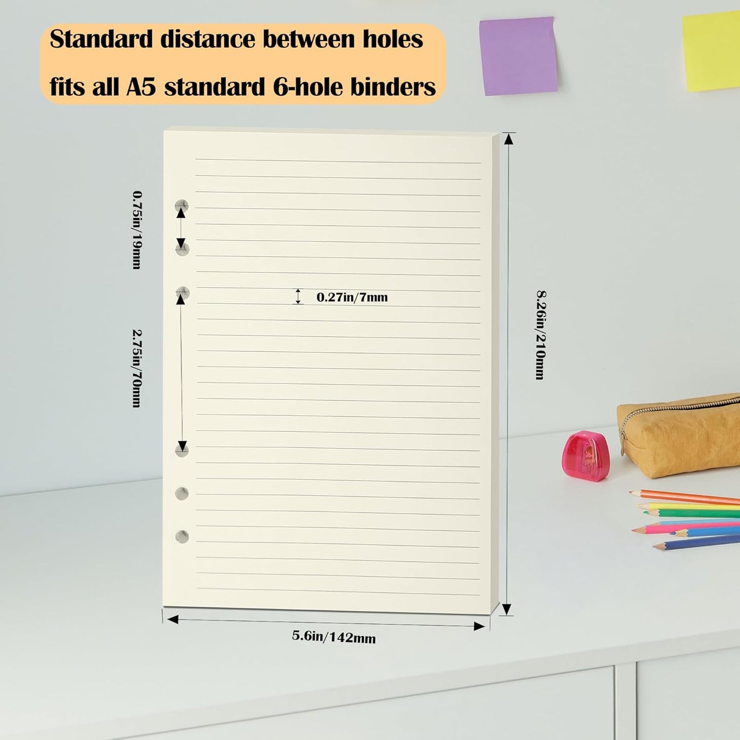 A5 Grid Filler Paper, 6-Hole Punched, 100GSM Graph Rule Paper/Quad Rule Filler Paper/Planner Inserts for Planners, Painting, and Bullet Journals,80 Sheets/160 Pages