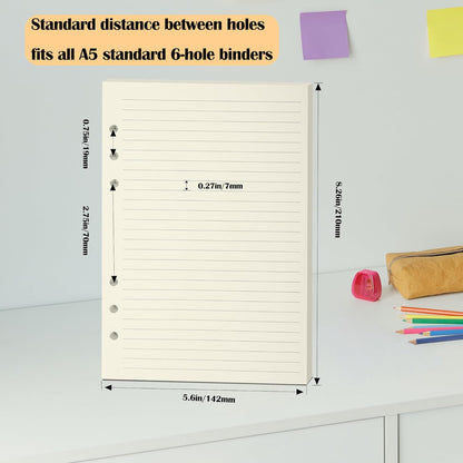 A5 Grid Filler Paper, 6-Hole Punched, 100GSM Graph Rule Paper/Quad Rule Filler Paper/Planner Inserts for Planners, Painting, and Bullet Journals,80 Sheets/160 Pages