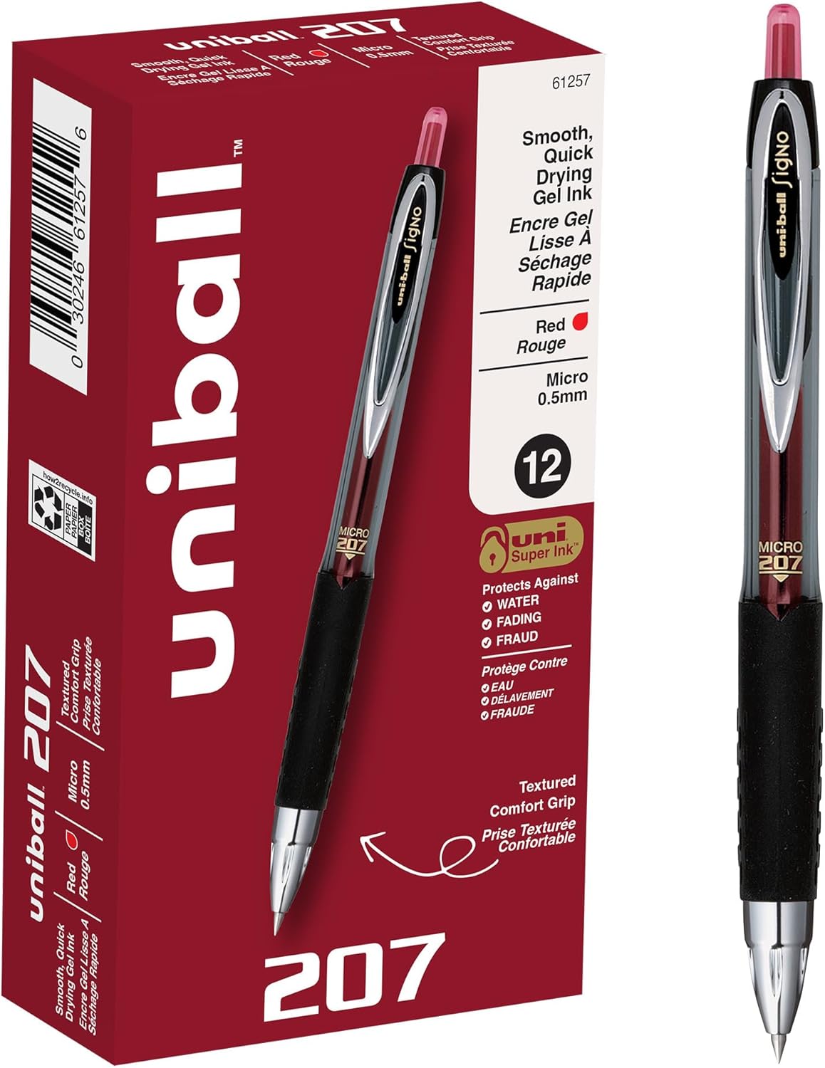 uniball 207 Plus+ Retractable Gel Pens, Medium Point (0.7mm), Black, 4 Pack