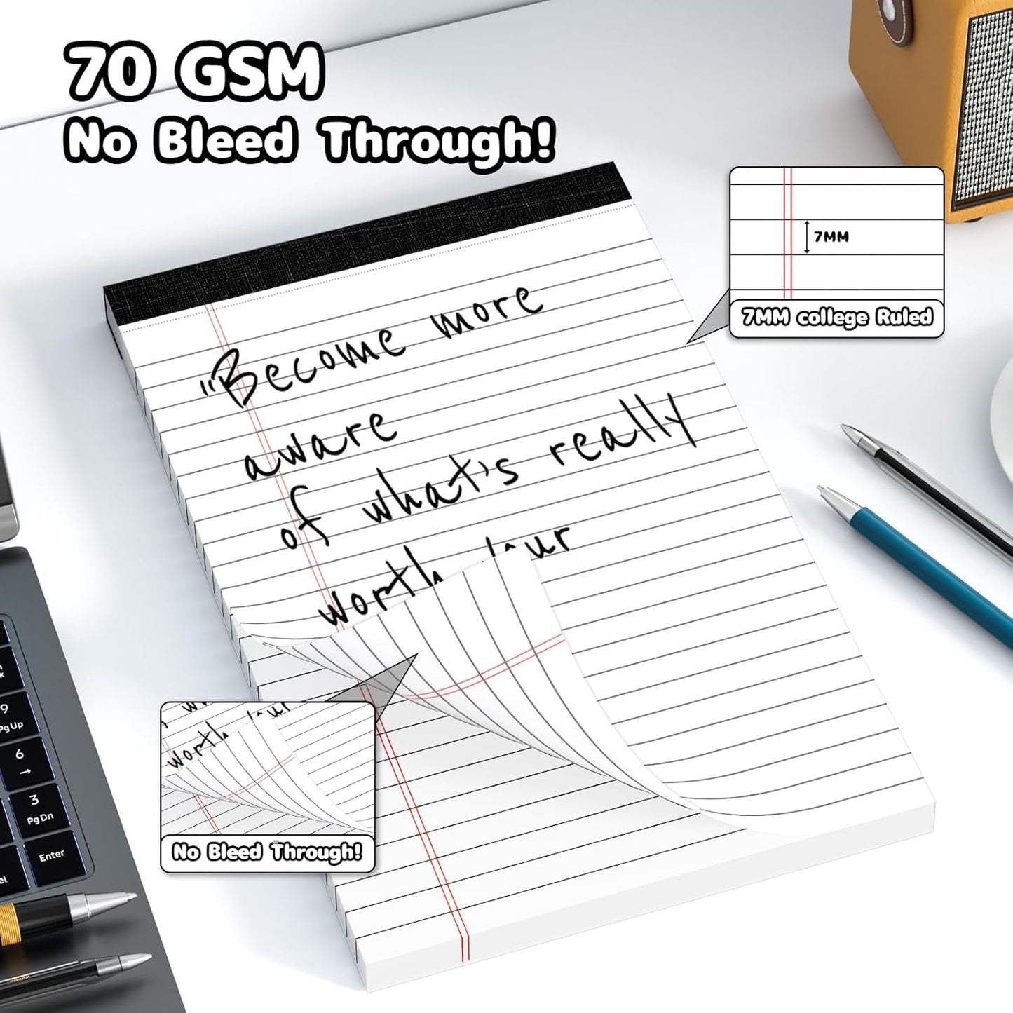 5x8 Legal Pads Writing Pad Note Pads, 5 Pack College Ruled Lined Paper Pad, White Perforated Notebook, Premium Notepads for School Office Home, 30 Sheets/Pack