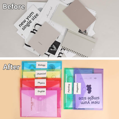 EOOUT 30 Pack 10 Color Plastic Envelopes Poly Envelopes, Hook & Loop Closure File Folders Clear Document Folders File Envelopes with Label Pocket A4 Size