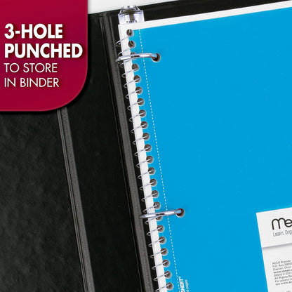 Mead Spiral Notebook, 1 Subject, Wide Ruled Paper, 7-1/2" x 10-1/2", 70 Sheets, Color Will Vary (05510)