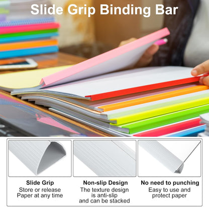 PATIKIL 20Pcs Binding Bars, 25mm Binding Bars Slide Grip 220 Sheets Capacity A4 Size Report Binder Presentation Binder for Report Cover Resume, White
