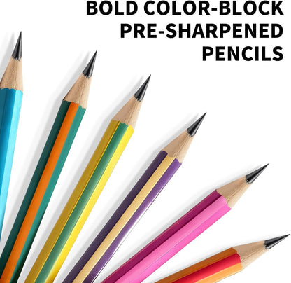 M&G Wood-cased Pencils, 24 Count, Pre-Sharpened, #1 2B Pencils, Two-Tone Striped, Triangular, Graphite Pencils Bulk with Top Erasers, School Classroom Teacher Supplies, Writing, Drawing and Sketching