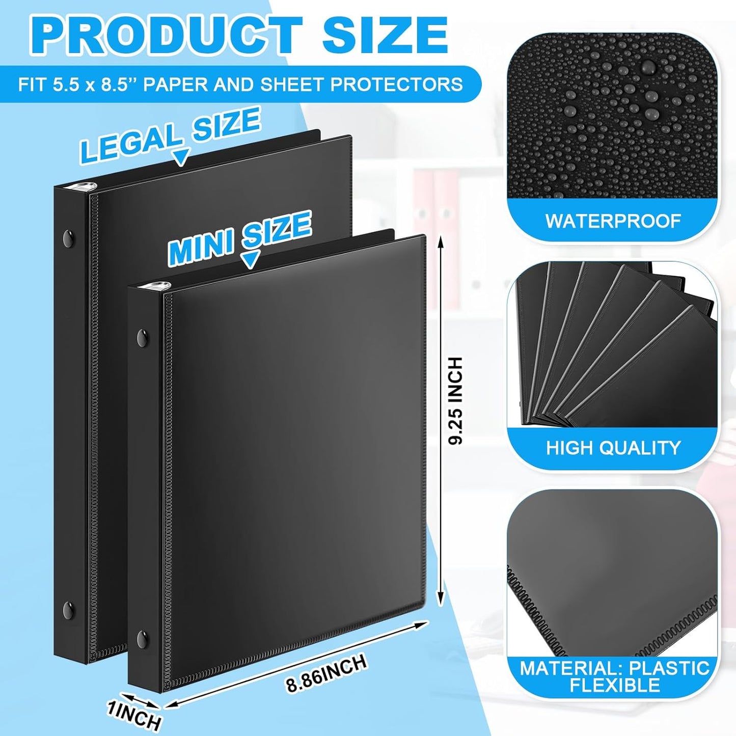 Henoyso 6 Pcs 2 Inch Mini 3 Ring Binders with Clear Front View Cover, Round Ring Blue A5 Binders Bulk Pack for School Office, Holds up to 490 Sheets, 5.5 x 8.5 Paper Half Letter Pages Organizer
