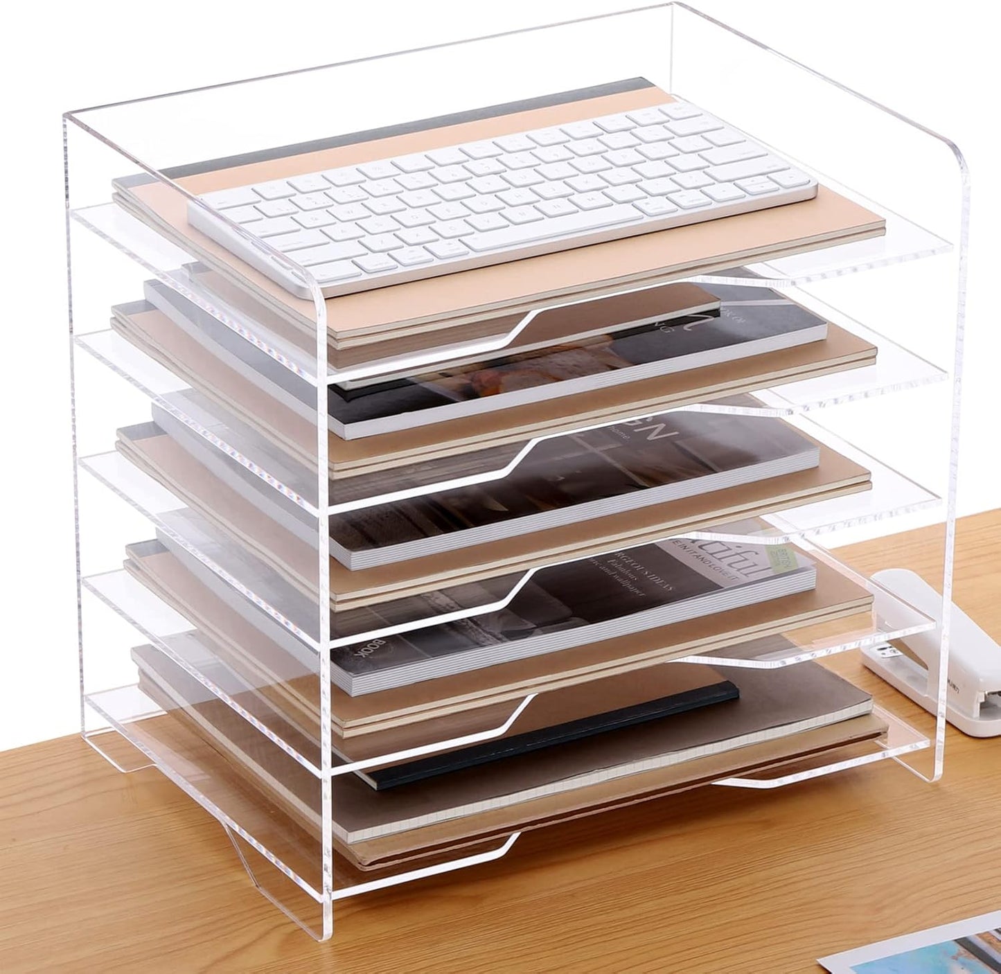2 Pack- Stackable Paper Letter Tray, A4 File Tray Desk Organizer, Acrylic Desk Organizers and Accessories Sorter, Clear Workspace Office Supplies Organizers, 12.4inx8.86inx3.46in