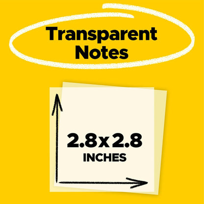 Post-it Transparent Notes, 2.8 in. x 2.8 in., Blue, Pink, Green and Orange Sticky Notes, School Supplies, Office Products, Great for Studying, 8 Pads