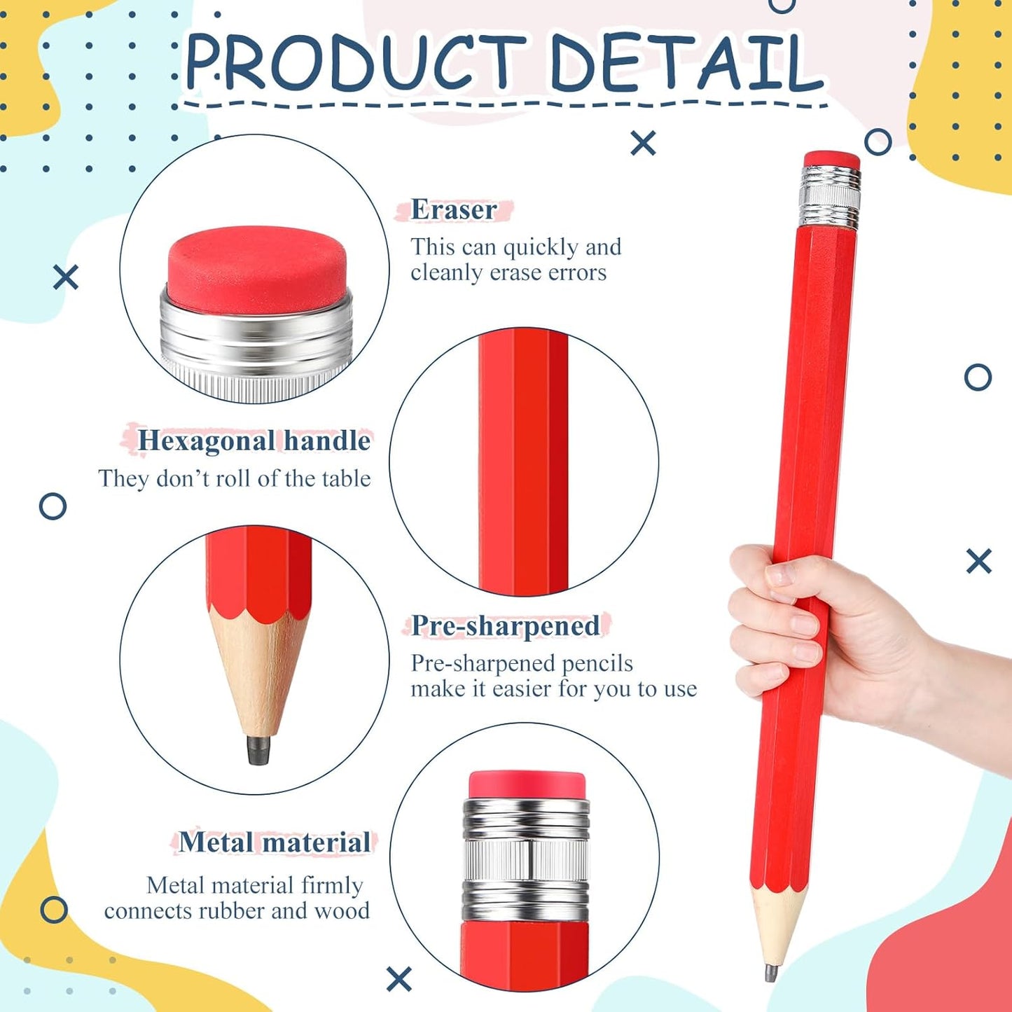 Back to School Gifts for Students 2 Pcs 16 Inch Giant Pencils Wooden Jumbo Pencils Prop Decor Funny with Cap Eraser Large Fun Novelty Gifts for Kids School Kindergarten Home Office(Orange)
