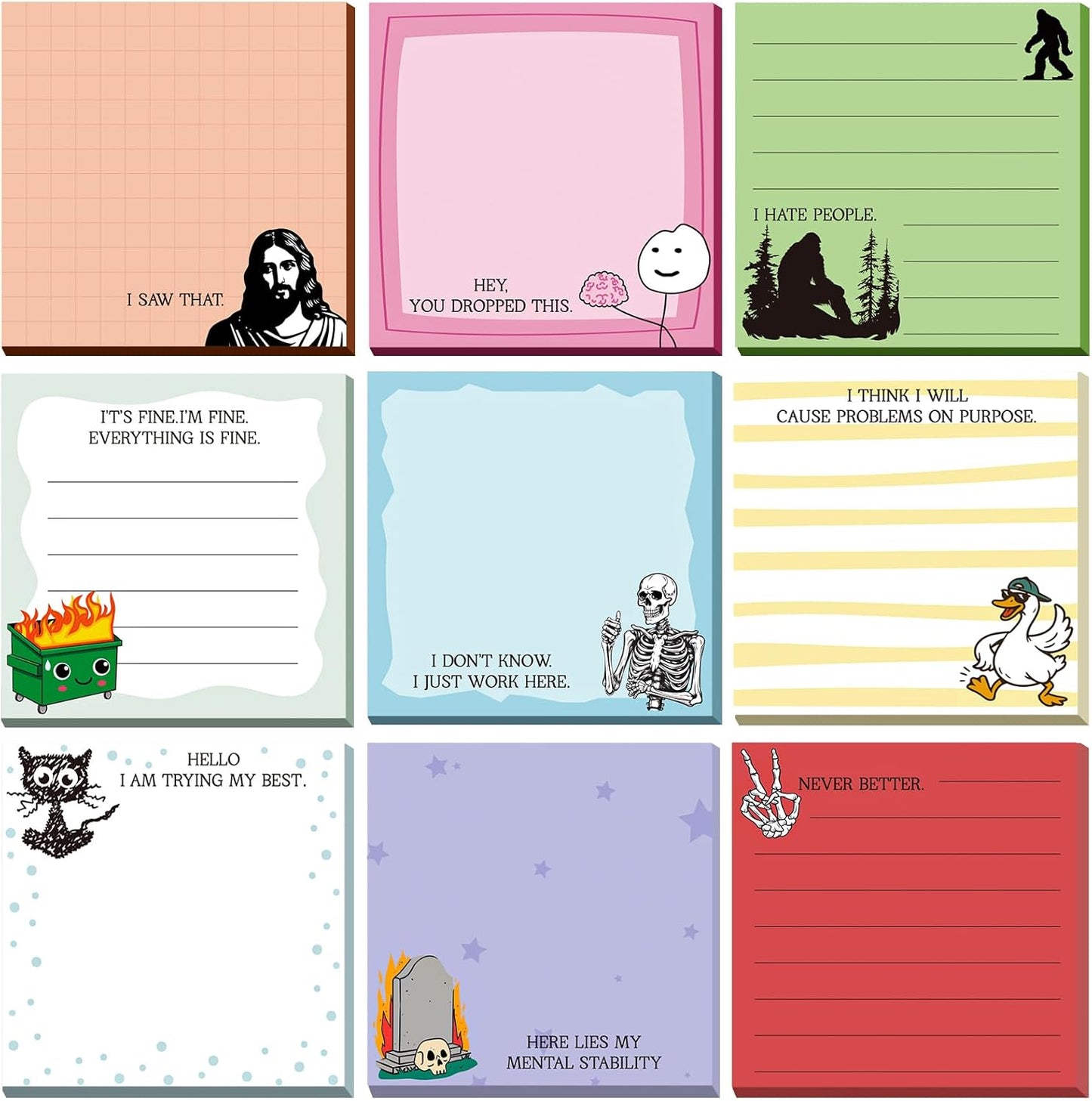 9 Pads Wildflower Sticky Notes 3x3 Inch Cute Self Stick Notepads Notes Adhesive Memo Pad Office Decor Gifts for Students School Teacher Meeting Office Supplies