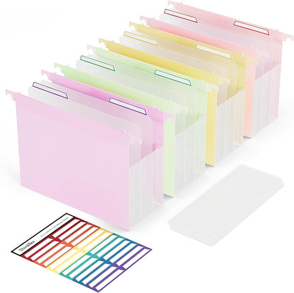 ThinkTex Extra Capacity Plastic Hanging File Folders, 4.72 Inch 8 Pack Reinforced Expanding Hang Folders Letter Size，Accordion Pocket with Movable Dividers,Heavy Duty for Filing Cabinet, Home Office