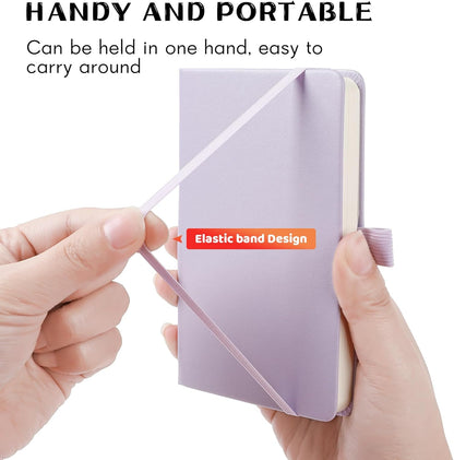 2Pack Pocket Notebook Small Notebook Journal Notebook 4 inches x 5.7 inches 200 Pages Leather Cover With Pen Holder Page Marker Ribbons(Black)