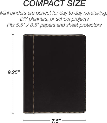 Samsill 1 Inch 3 Ring Binder, Leather, Black with Contrast Stitching, 8.5X 11 Inch, 3 Rings, Notebook Binder, Portfolio Organizer, Planner, Journal