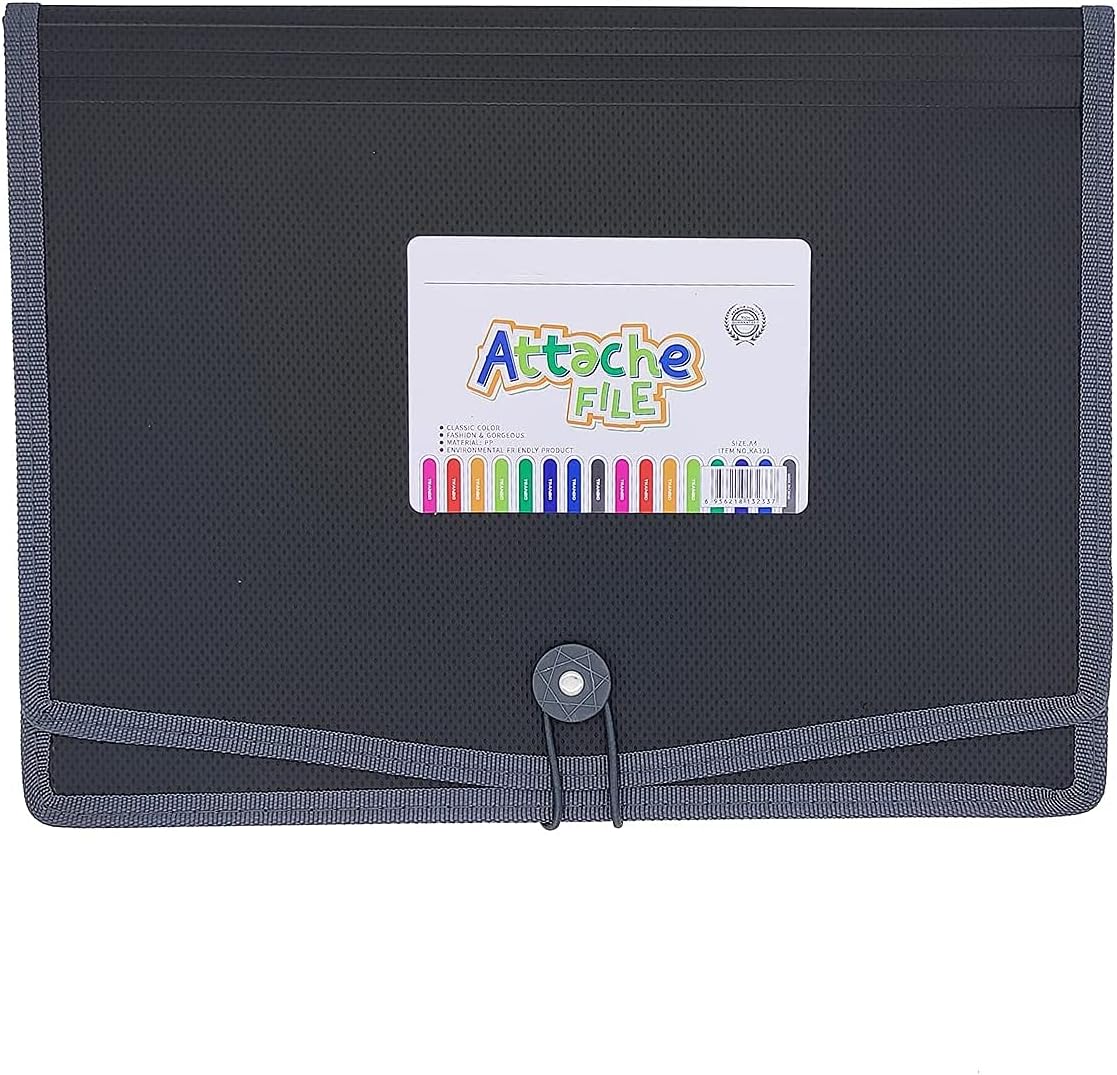 Expanding File Folder Document Organizer with Elastic Cord & Button Closure, Letter Size, 3.5" Expansion, Letter A4 Expandable File Folder for Home School Office Organization, 3 Pack