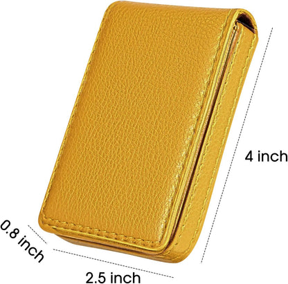Outus 2 Pieces Business Card Holder, PU Leather Business Card Case Pocket Wallet with Magnetic Shut for Valentines Gift Men Women(Black and Coffee,Classic)