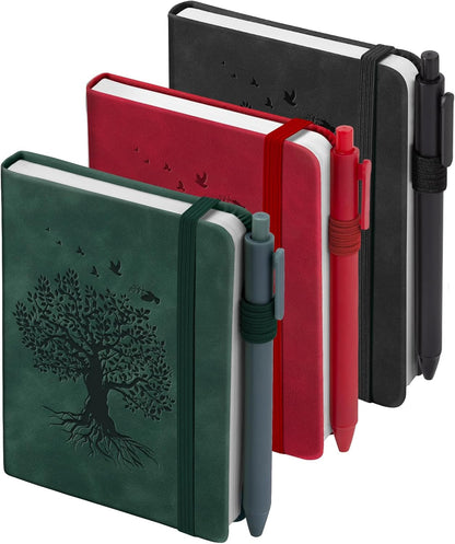 3 Pack Pocket Journaling Notebooks, A6 Small Notebook For Note Taking Journaling Notebooks Journals For Writing Mini Note Pads With Pen Holder 120 Pages 100 GSM Thick Paper(Nude, Brown, Forest Green)