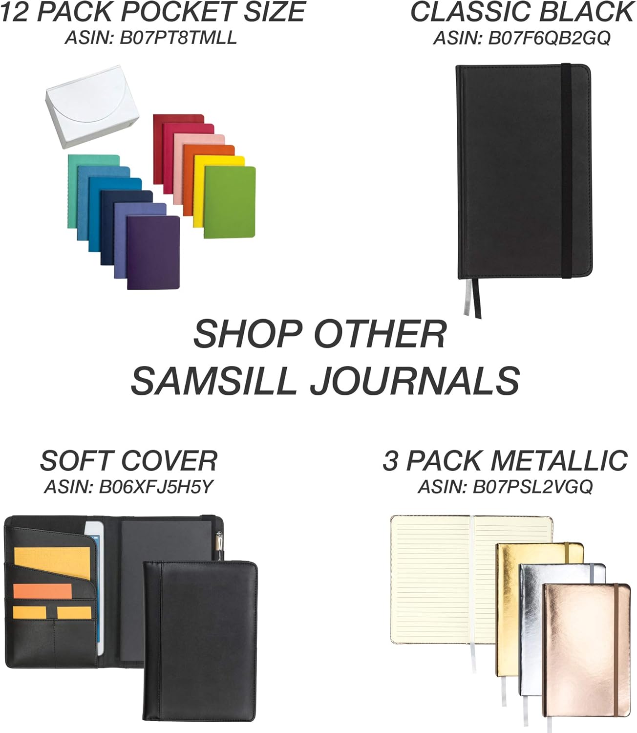 Samsill Large Hardcover Notebook, 240 Lined Notebook Pages, Black, 7.5 x 10 Inch