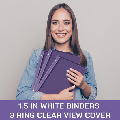 Fulmoon 12 Pcs Economy View 3 Ring Plastic Binder 12.2 x 9.8 Inch Plastic Round Ring Binders with Pockets Notebinder for Meetings for Home, Office, School(White, 1/2 Inch)