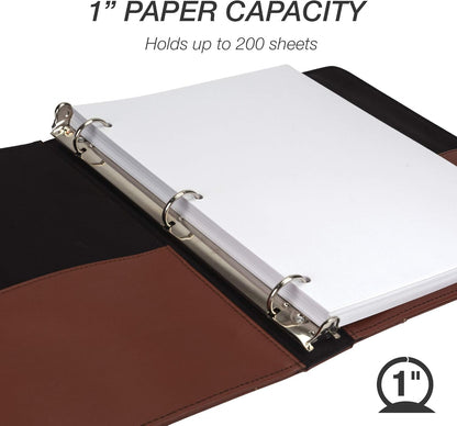Samsill 1 Inch 3 Ring Binder, Leather, Black with Contrast Stitching, 8.5X 11 Inch, 3 Rings, Notebook Binder, Portfolio Organizer, Planner, Journal