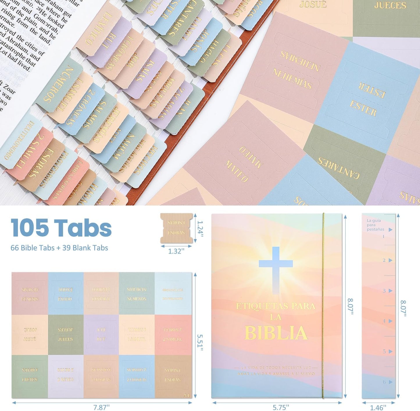 Laminated Bible Tabs, Gold Foil Embossed Lettering Bible Chapter Index Tabs for Women Men, Reposition Large Print Sticky Labels, Easy to Read and Apply, 105Chapters Labels for Easy Navigation (Black)