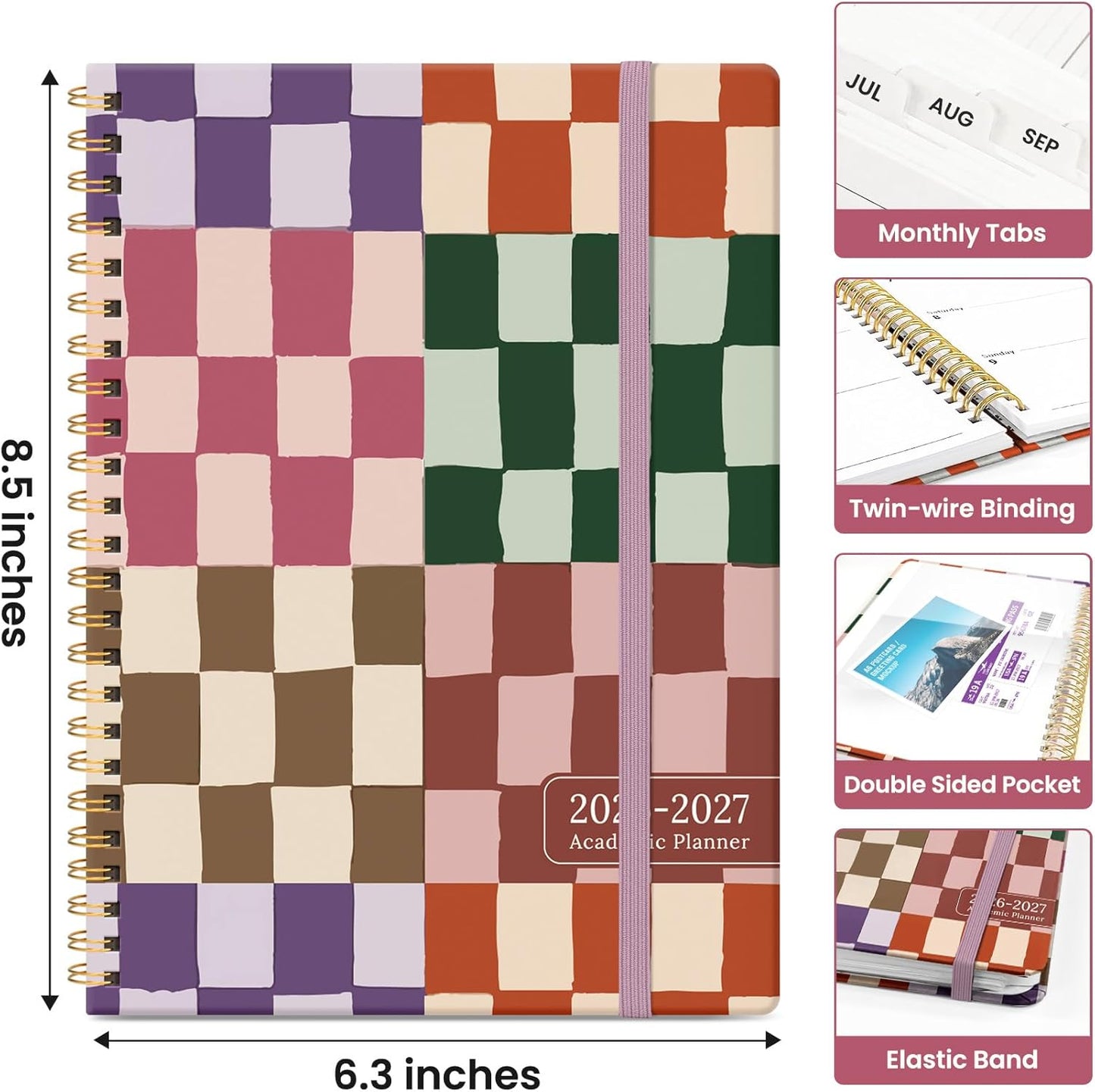 Planner 2026-2027, Academic Year Monthly and Weekly Calendar Planner, Jul 2026 - Jun 2027, Hardcover Teacher Student Planning Agenda book with Tabs, Perfect for School Office Supplies, 6.3" x 8.5" - Wildflowers