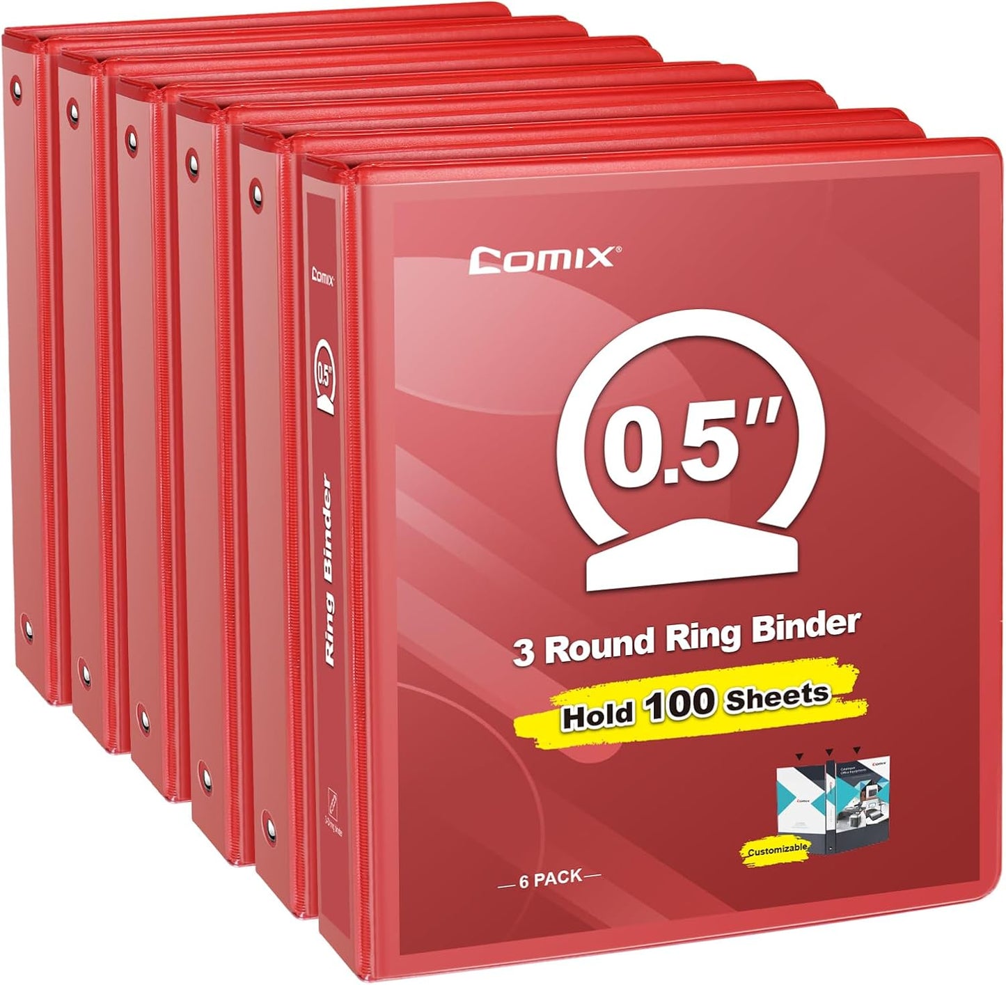COMIX 3 Ring Binder 2 inch with Clear View Cover, 2" View Binder Holds 450 Sheets of US Letter Size Paper, 6 Pack (Green)