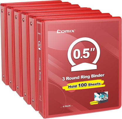 COMIX 3 Ring Binder 2 inch with Clear View Cover, 2" View Binder Holds 450 Sheets of US Letter Size Paper, 6 Pack (Green)