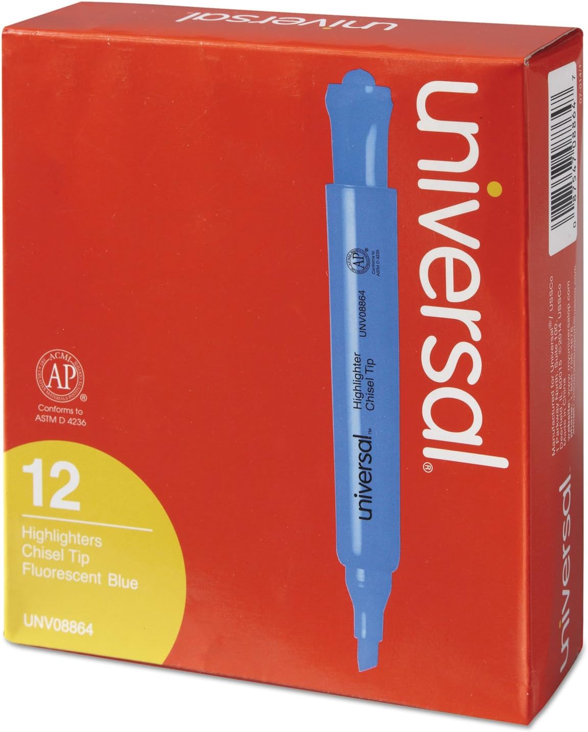 Universal 08864 Desk Highlighter, Chisel Tip, Fluorescent Blue, Dozen