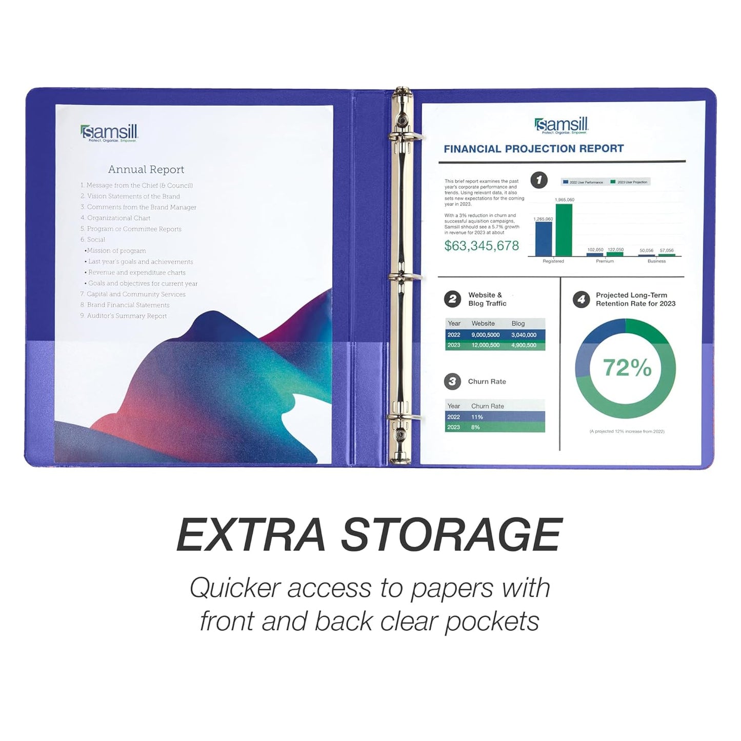 Samsill Durable 0.5 Inch Binder, D Ring Binder, Customizable Clear View Cover, Blue, Holds 125 Pages