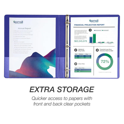 Samsill Durable 0.5 Inch Binder, D Ring Binder, Customizable Clear View Cover, Blue, Holds 125 Pages