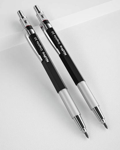 Nicpro 2mm Metal Mechanical Pencil Set with Case, 3PCS Lead Pencil Holder 2.0 mm with 144PCS Lead Refills (4H 2H HB 2B 4B 6B Color), Eraser, Sharpener for Drafting Writing Drawing Sketching