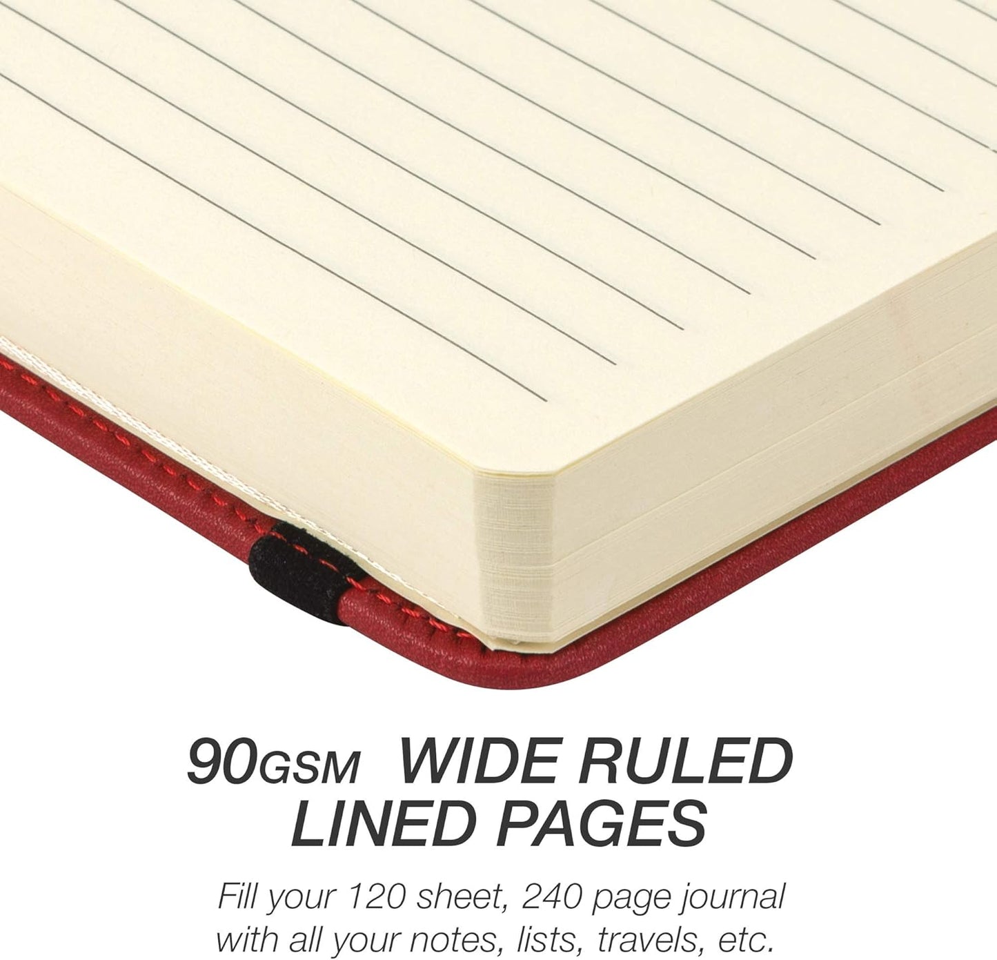 Samsill Large Hardcover Notebook, 240 Lined Notebook Pages, Black, 7.5 x 10 Inch