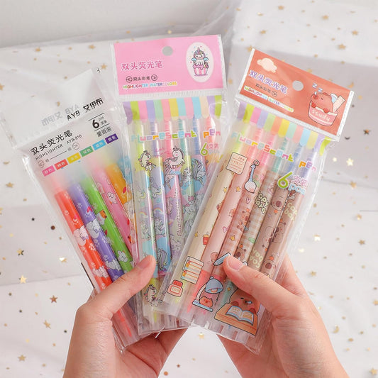 MOZXIRZ 6 Pcs Capybara Highlighters Pens Cute Dual Tips Highlighter Markers Assorted Colors Highlighters Cartoon Capybara Highlighter Pens for Women Back to School Office Supplies (Capybara)