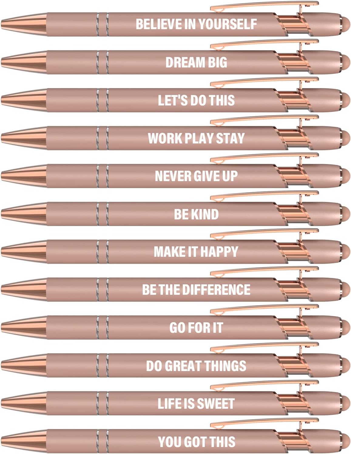 Actsun Funny Pens - 12 Pack Fine Point Smooth Writing Pens with Inspirational Tips, Black Ink, Touch Stylus Screens, Motivational Gift for Office & Desk Accessories