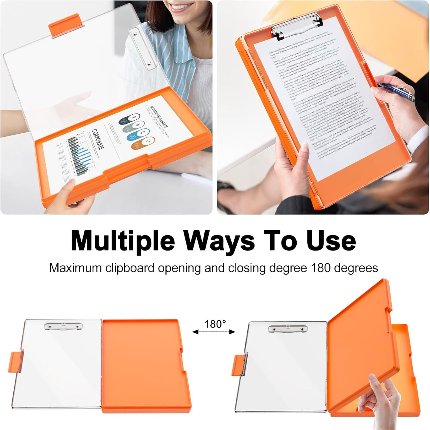 Piasoenc Clipboard with Storage, 8.5 x 11 Clip Boards with 2 Storage Case and A4 Paper Folder, Clear Dry Erase Top Panel, Heavy Duty Plastic, Folio & Side Opening, for Nurses, Teachers, Lawers,Black