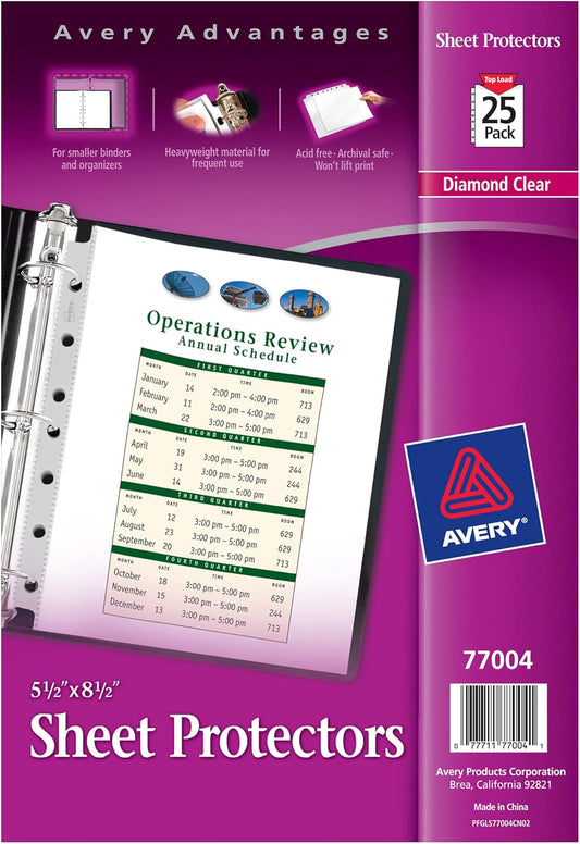 Avery Diamond Clear Heavyweight Sheet Protectors for Mini Binders, Holds 8.5" x 5.5" Sheets, 25ct (77004)