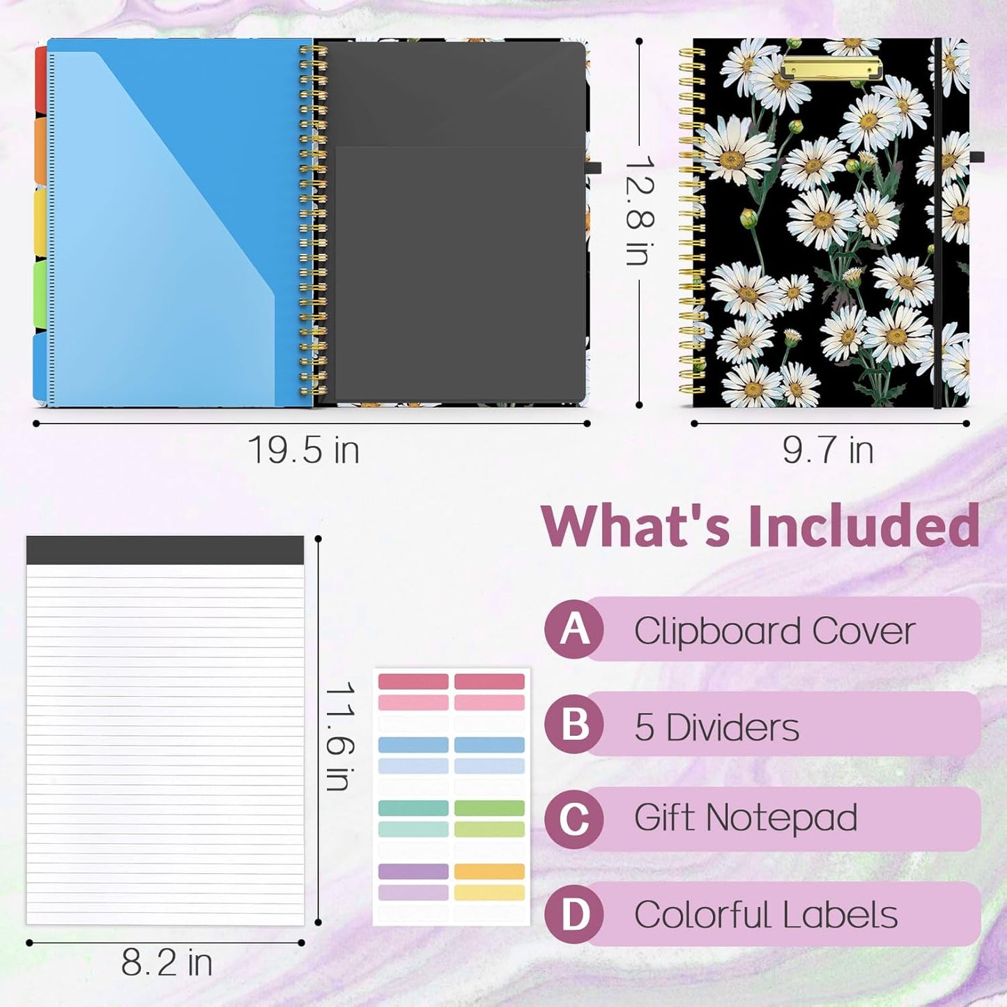 Sooez Clipboard with Refillable Notepad, Clipboard Folder with 10 Storage Pockets for Letter Size, Spiral Clipboard Notebook, Cute Portfolio for School Office Nursing