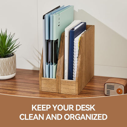KIRIGEN Wood File Folder Holder Desktop Document Rack Organizer Desk Paper Holder Storage Sorter 2 Packs 2TWJJ-NA