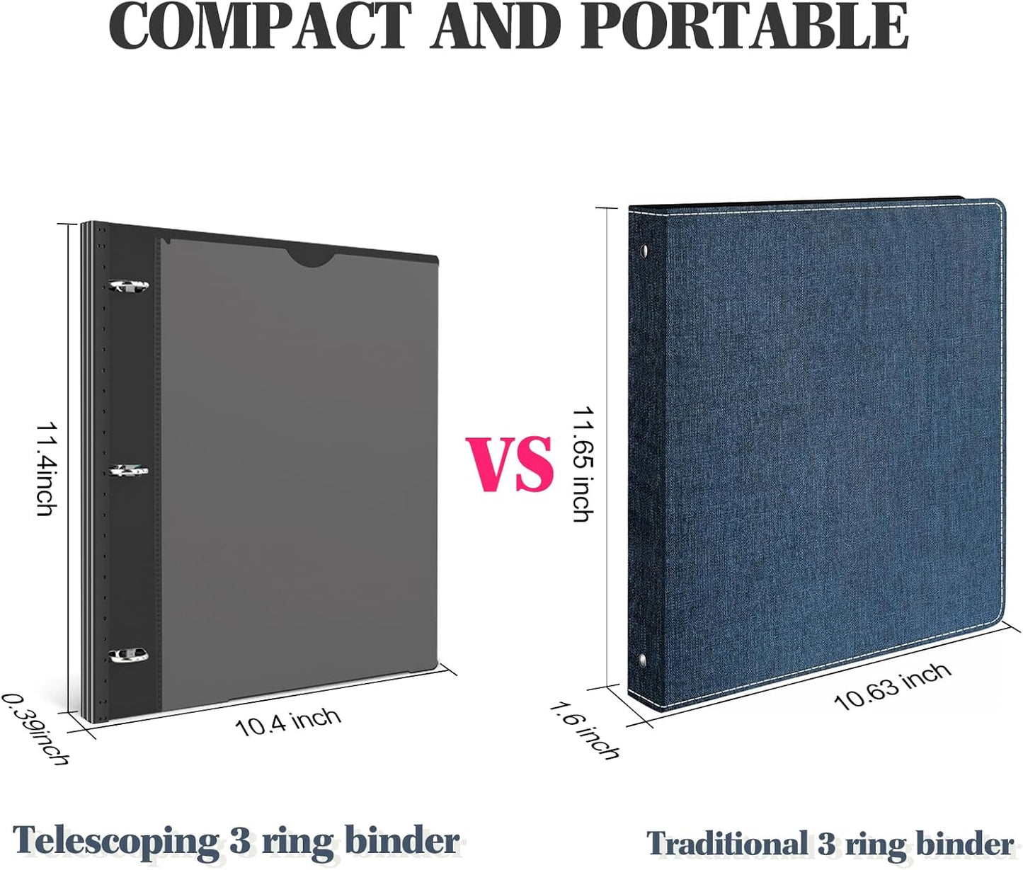 INFUN Telescoping 3 Ring Binder - 4PCS, Portable Plastic 3 Ring Binder with Telescoping Spine, Binders with Foldable Front Cover Holds 8.5"x11" Paper for School, Office, Homes