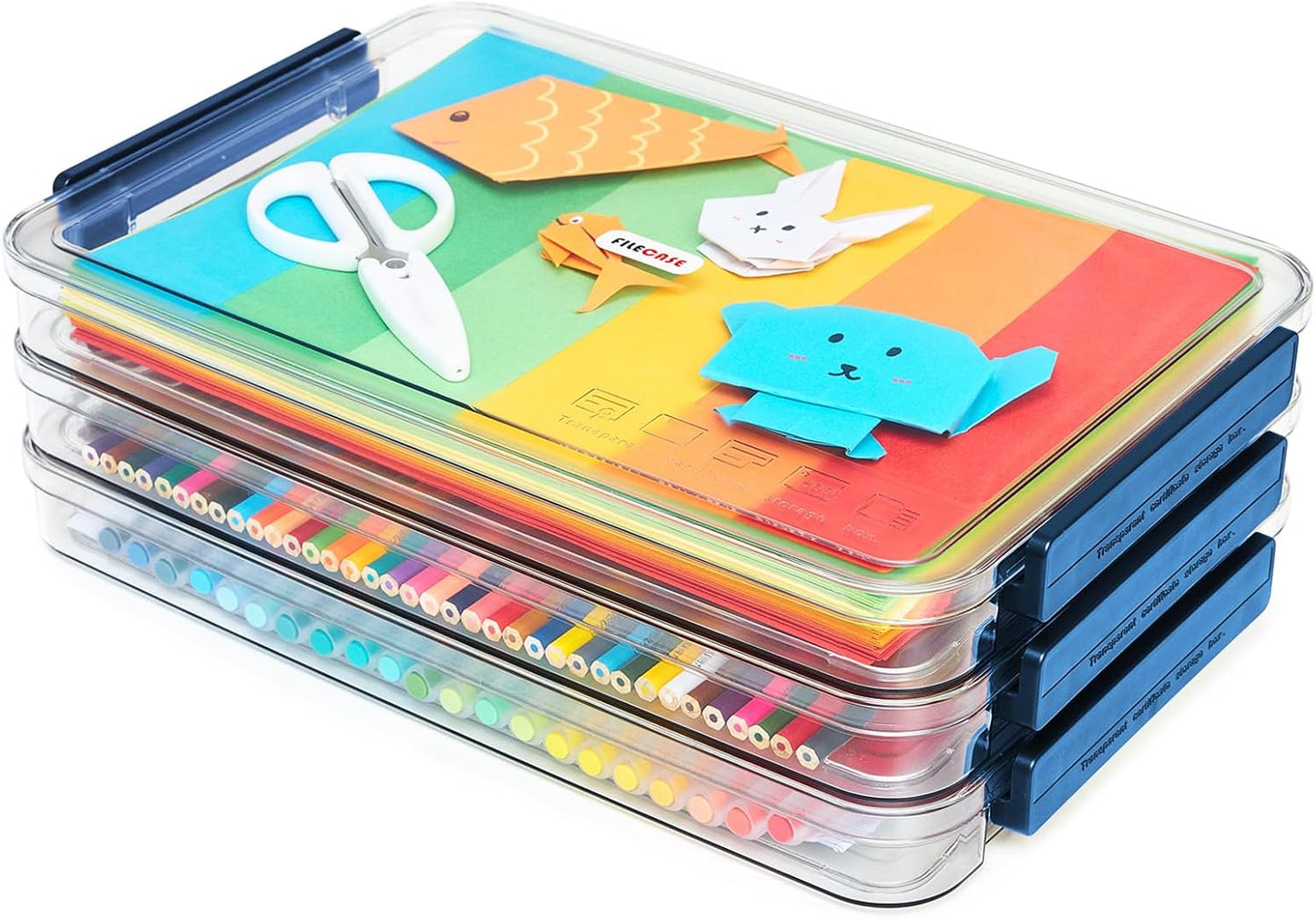 CATOOMUU 2 Pcs 5.5qt 9 x 13 Plastic Portable Project Case With Snap-Tight Latch Clear Stackable Storage Box With Lids Organizer Container For A4 File Photo Documents Scrapbook Craft Art Supplies